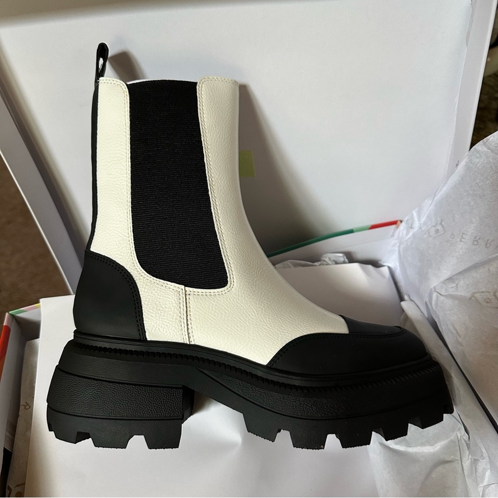 Katy Perry Collections Black and White Ankle Booties with Chunky Sole